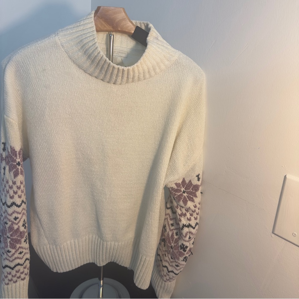 Christian Siriano Cream Sweater with Purple Details